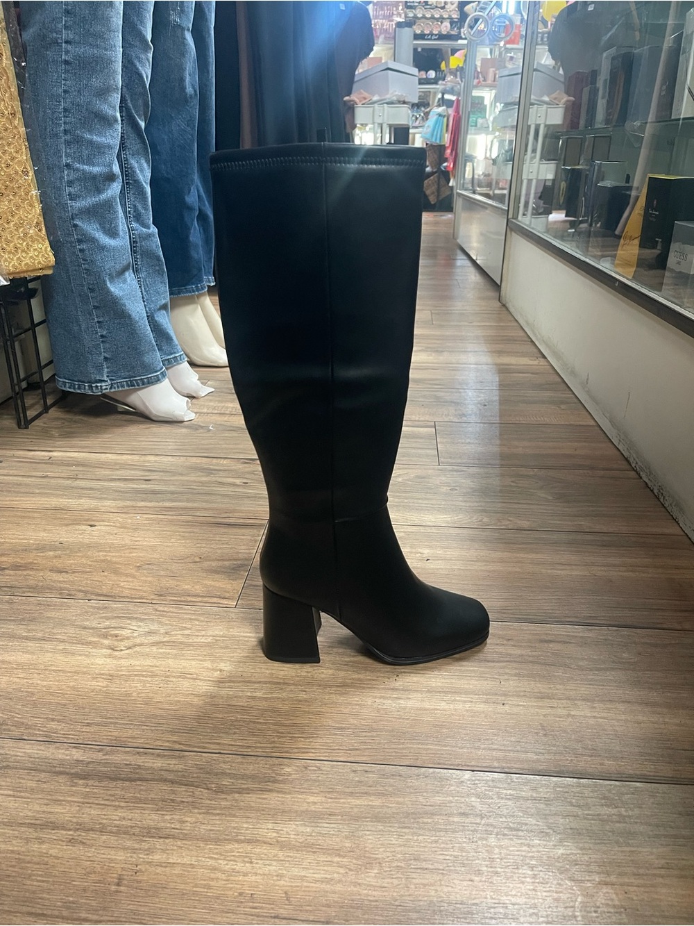 Classic Black Knee-High Block Heel Boots